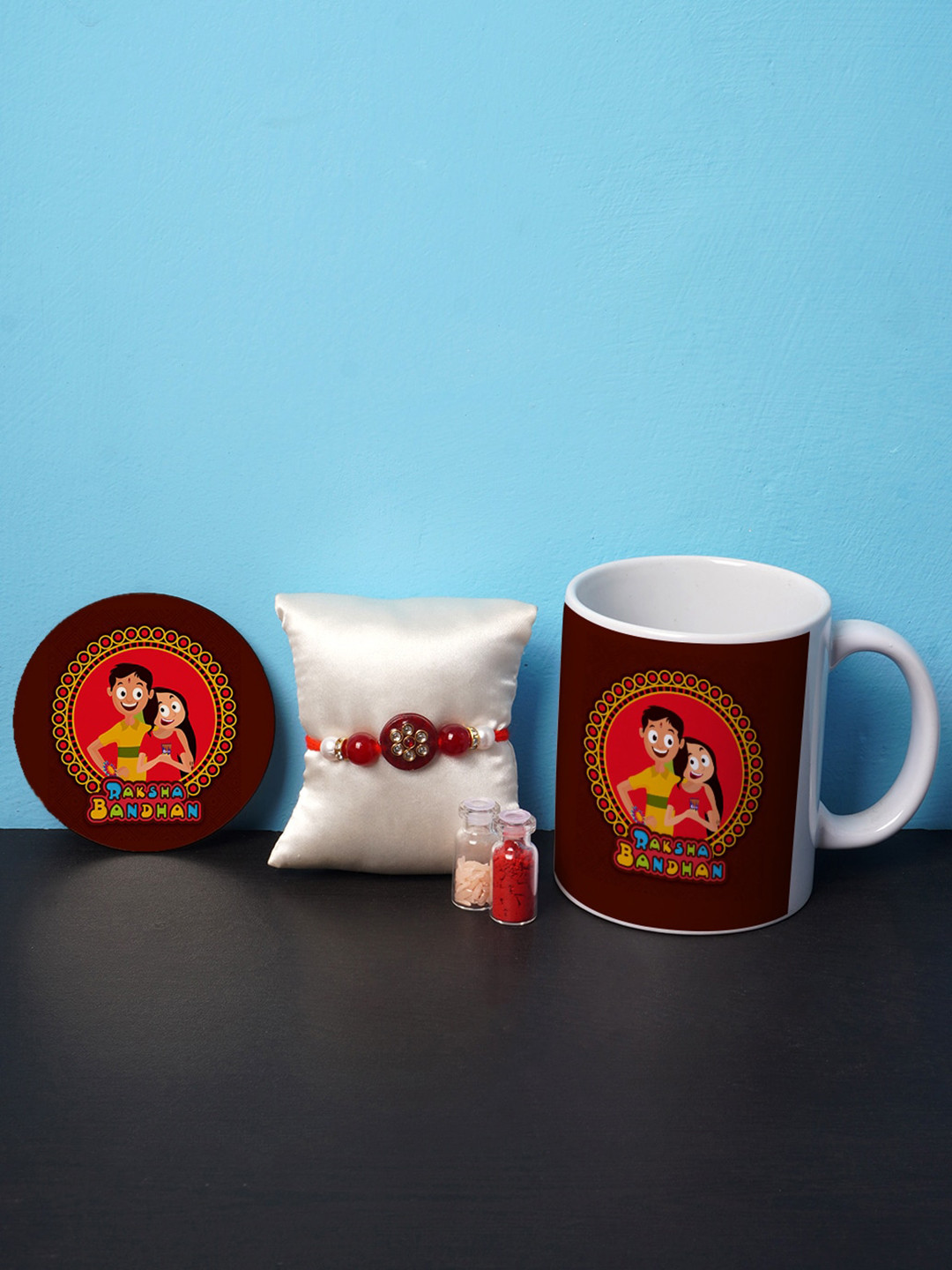 

Crazy Corner Unisex Multicoloured Rakhi and Mug Combo with Coaster, Multi