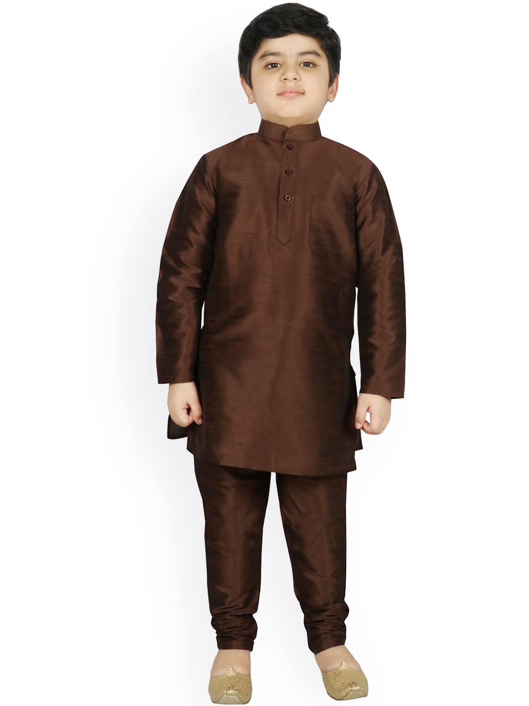 

SG YUVRAJ Kids-Boys Brown Raw Silk Kurta with Pyjamas
