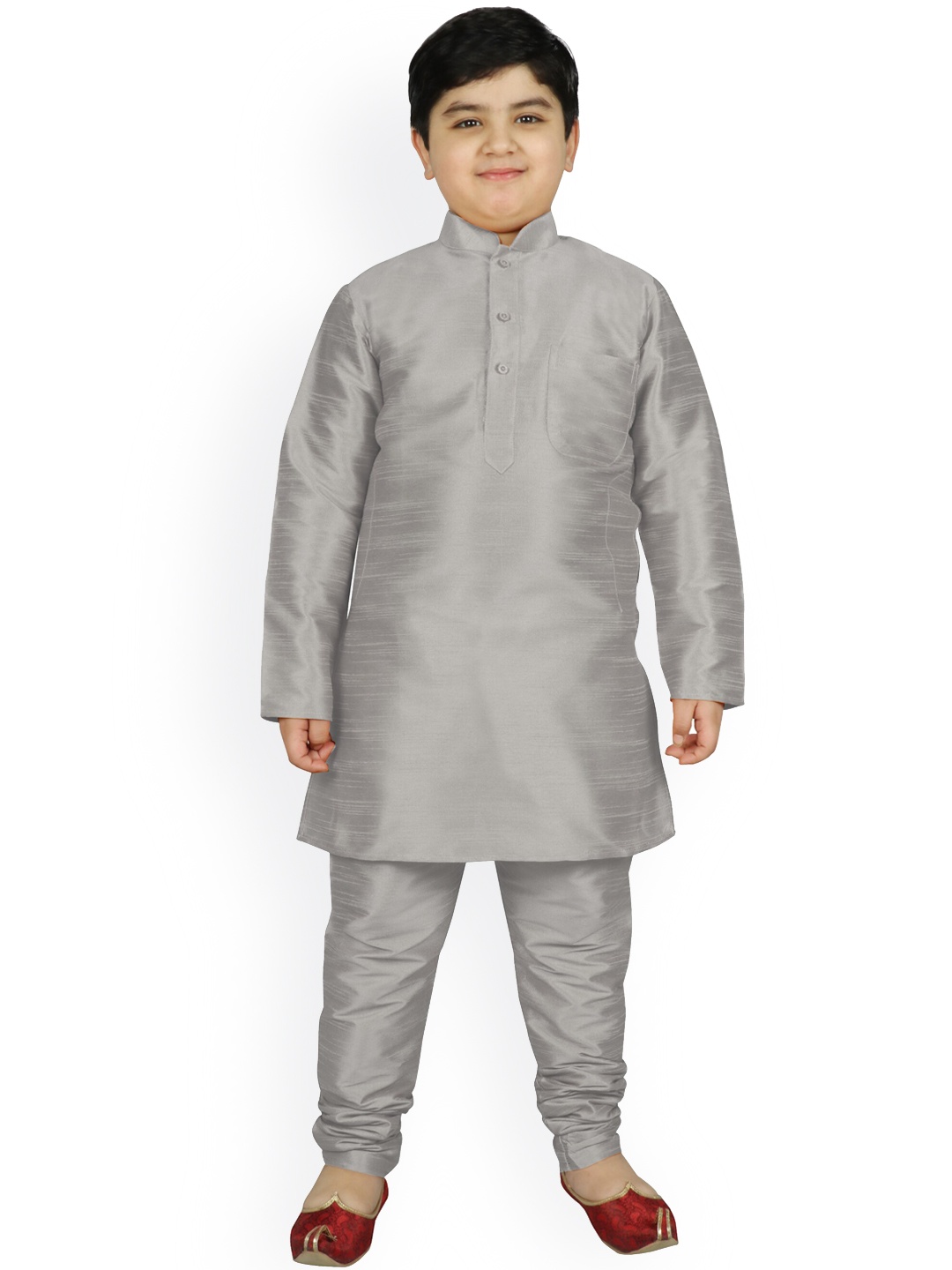 

SG YUVRAJ Boys Silver-Toned Raw Silk Kurta with Pyjamas