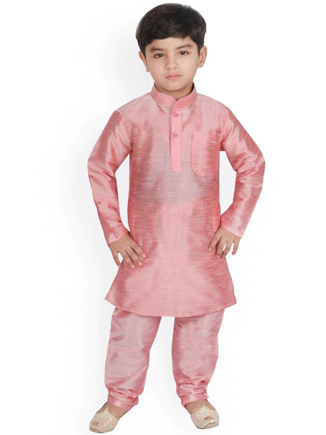 

SG YUVRAJ Boys Peach-Coloured Raw Silk Kurta with Pyjamas
