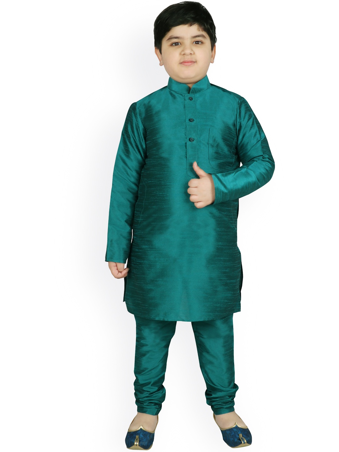 

SG YUVRAJ Boys Teal Raw Silk Kurta with Pyjamas