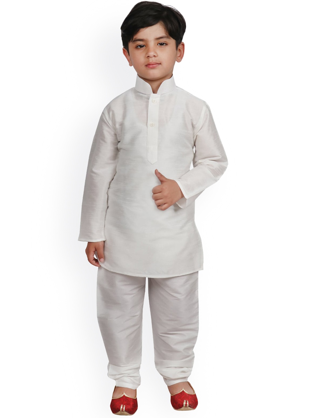 

SG YUVRAJ Kids-Boys Cream-Coloured Raw Silk Kurta with Pyjamas