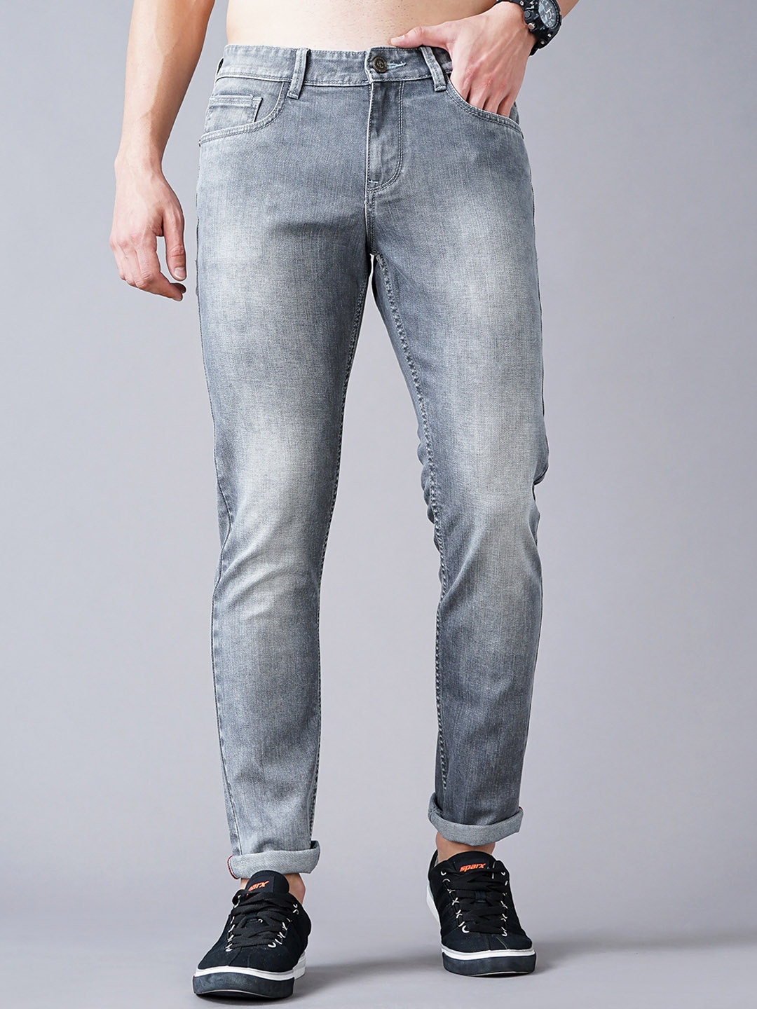 

Jean Cafe Men Grey Jean Slim Fit Heavy Fade Jeans
