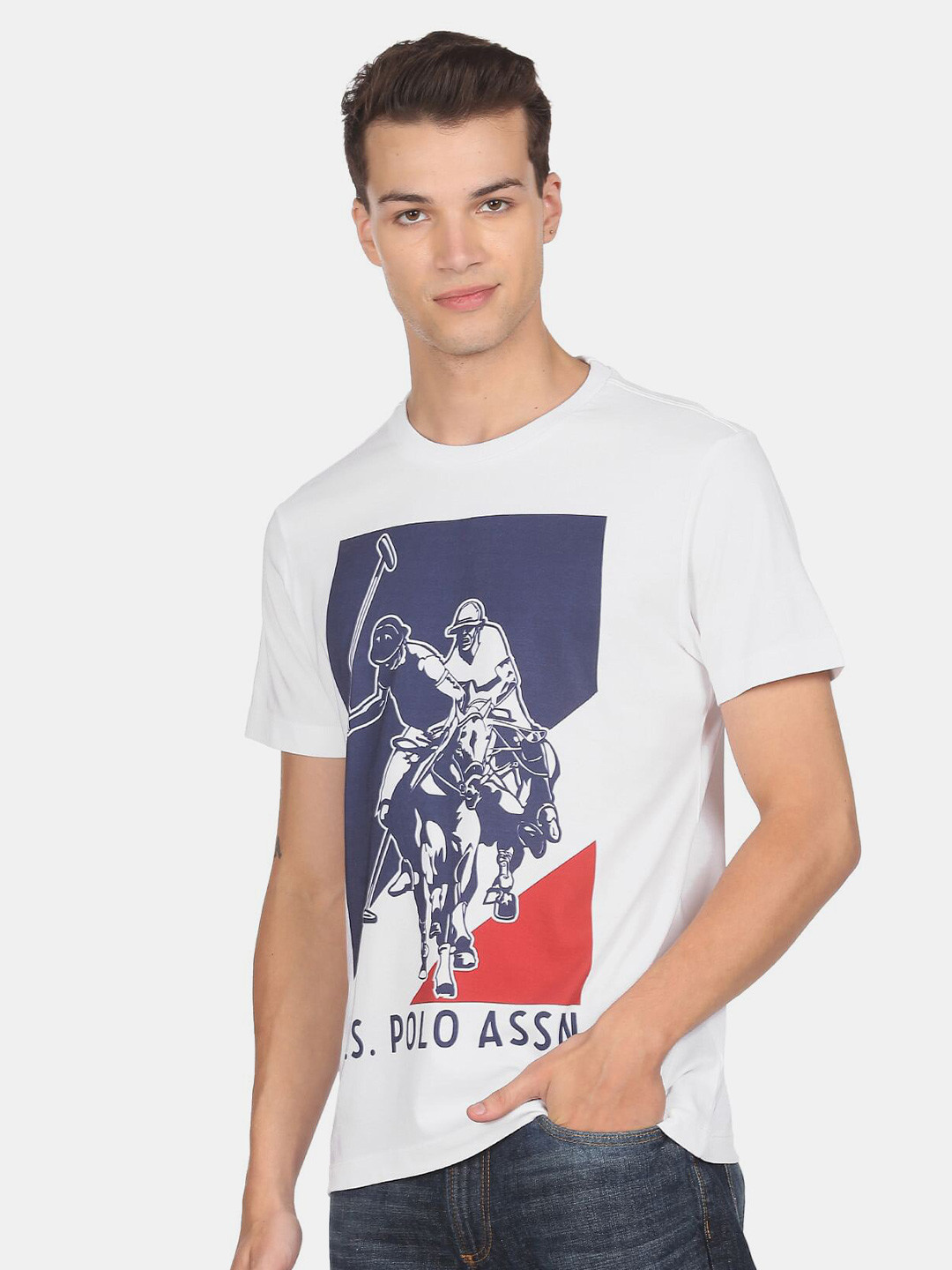 

U.S. Polo Assn. Denim Co.Men White Printed Regular Fit T-shirt