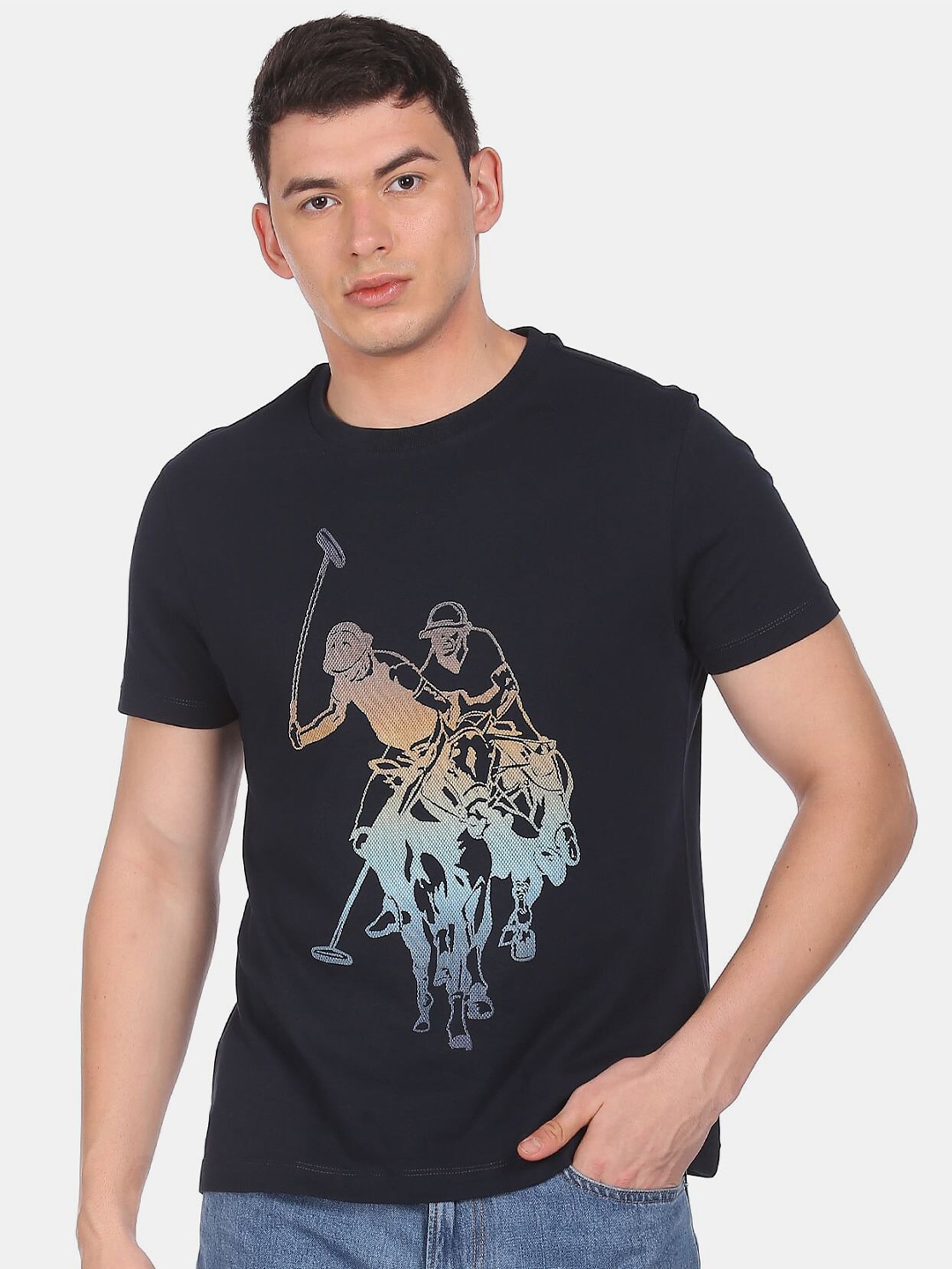 

U.S. Polo Assn. Denim Co.Men Navy Blue Printed Pure Cotton T-shirt