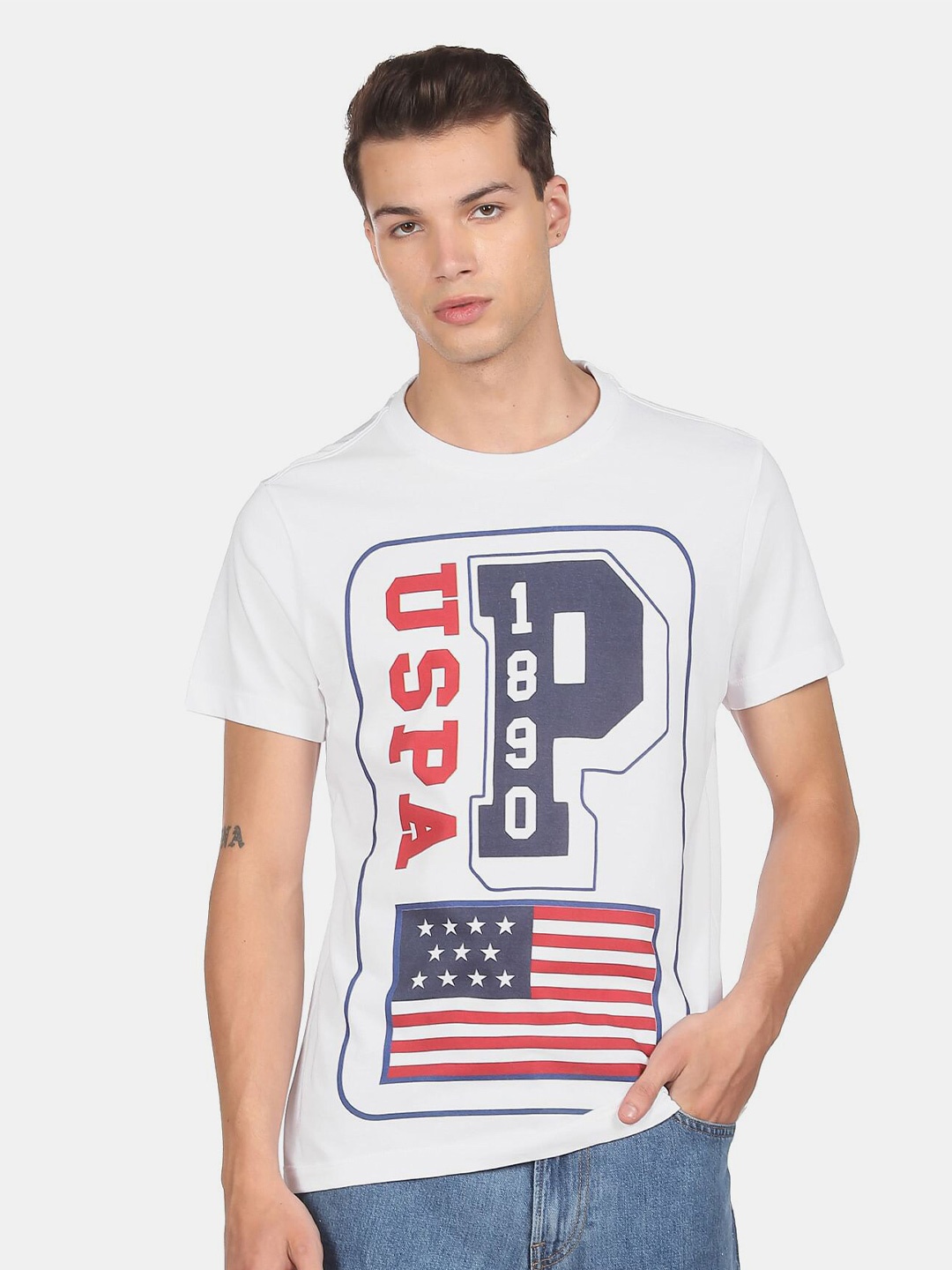 

U.S. Polo Assn. Denim Co.Men White Typography Printed T-shirt