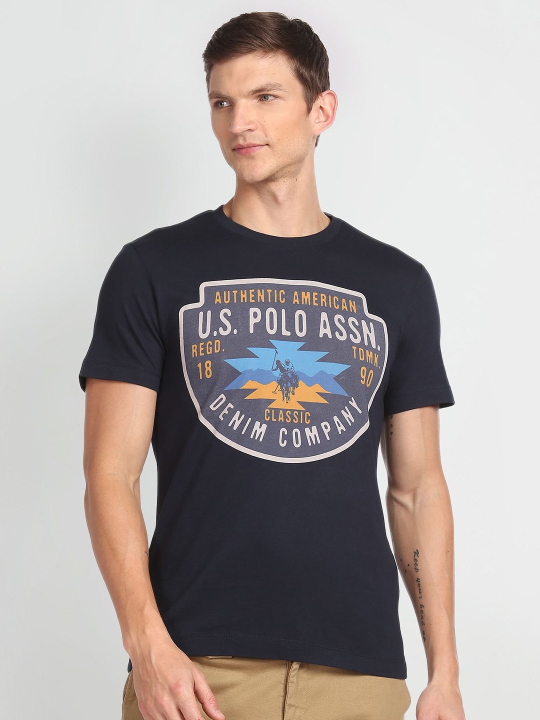 

U.S. Polo Assn. Denim Co.Men Navy Blue Typography Printed T-shirt Plus Size
