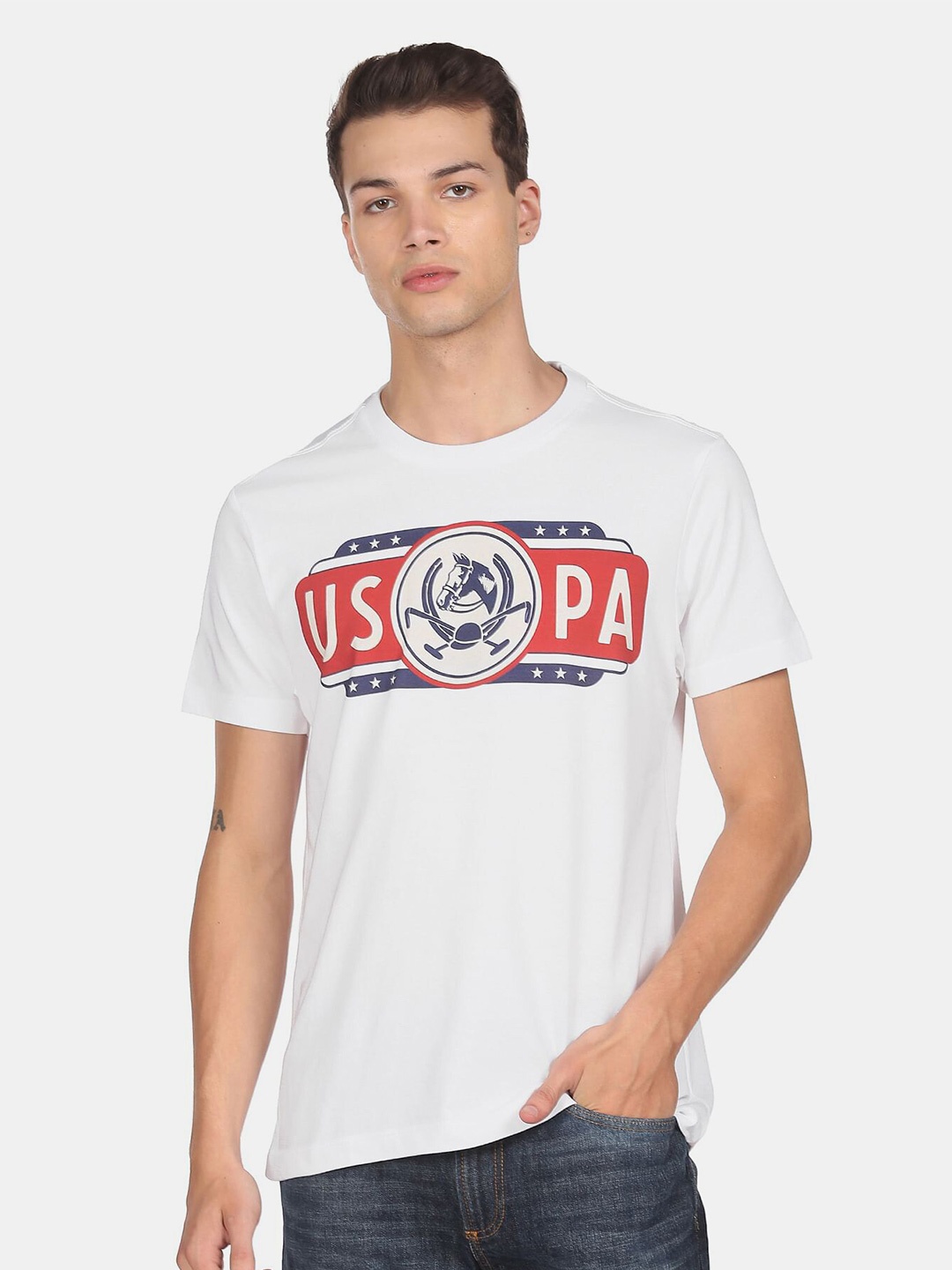 

U.S. Polo Assn. Denim Co.Men White Typography Printed Cotton T-shirt
