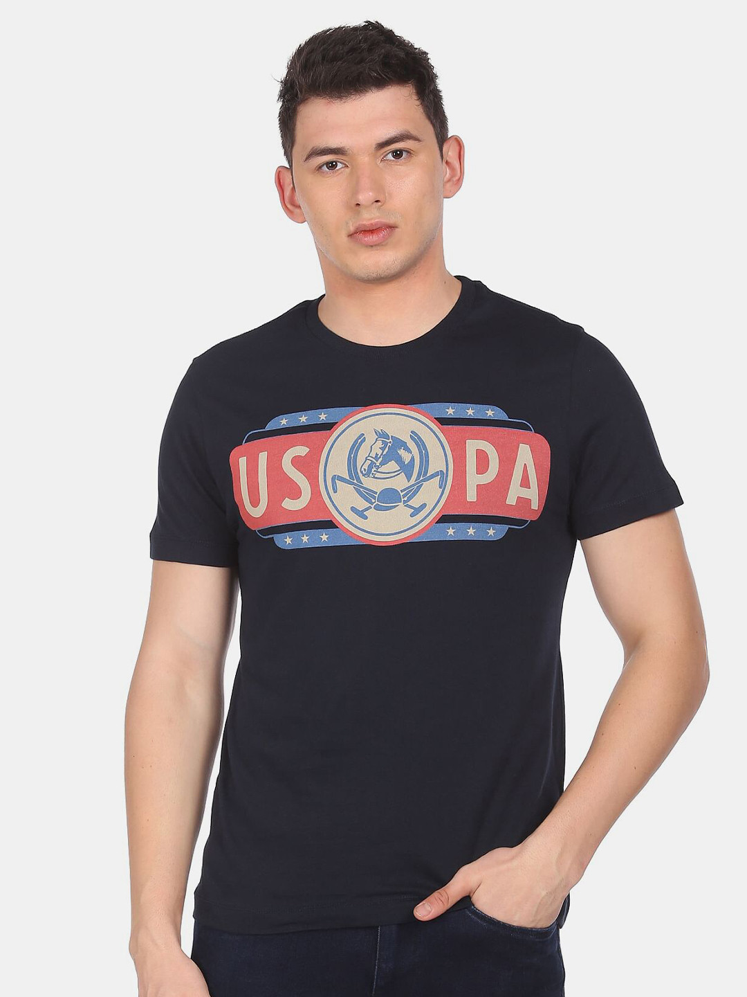 

U.S. Polo Assn. Denim Co.Men Blue Typography Printed T-shirt