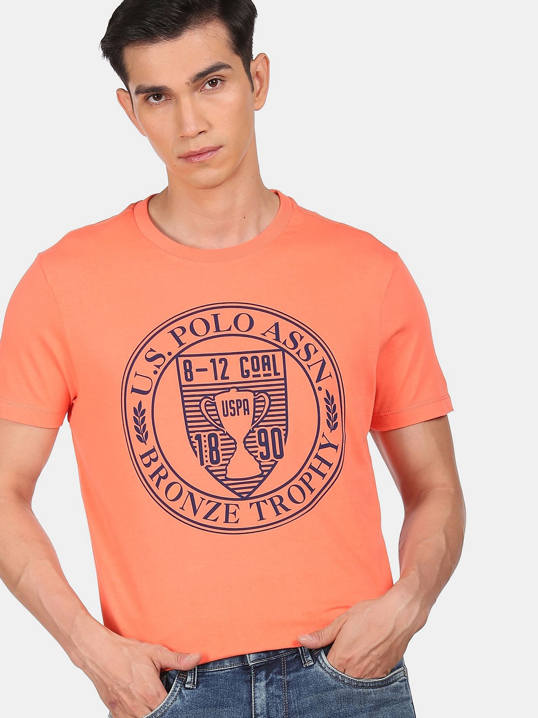 

U.S. Polo Assn. Denim Co.Men Orange Typography Printed T-shirt