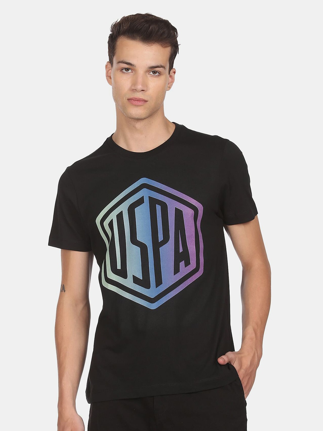 

U.S. Polo Assn. Denim Co.Men Black Typography Printed T-shirt