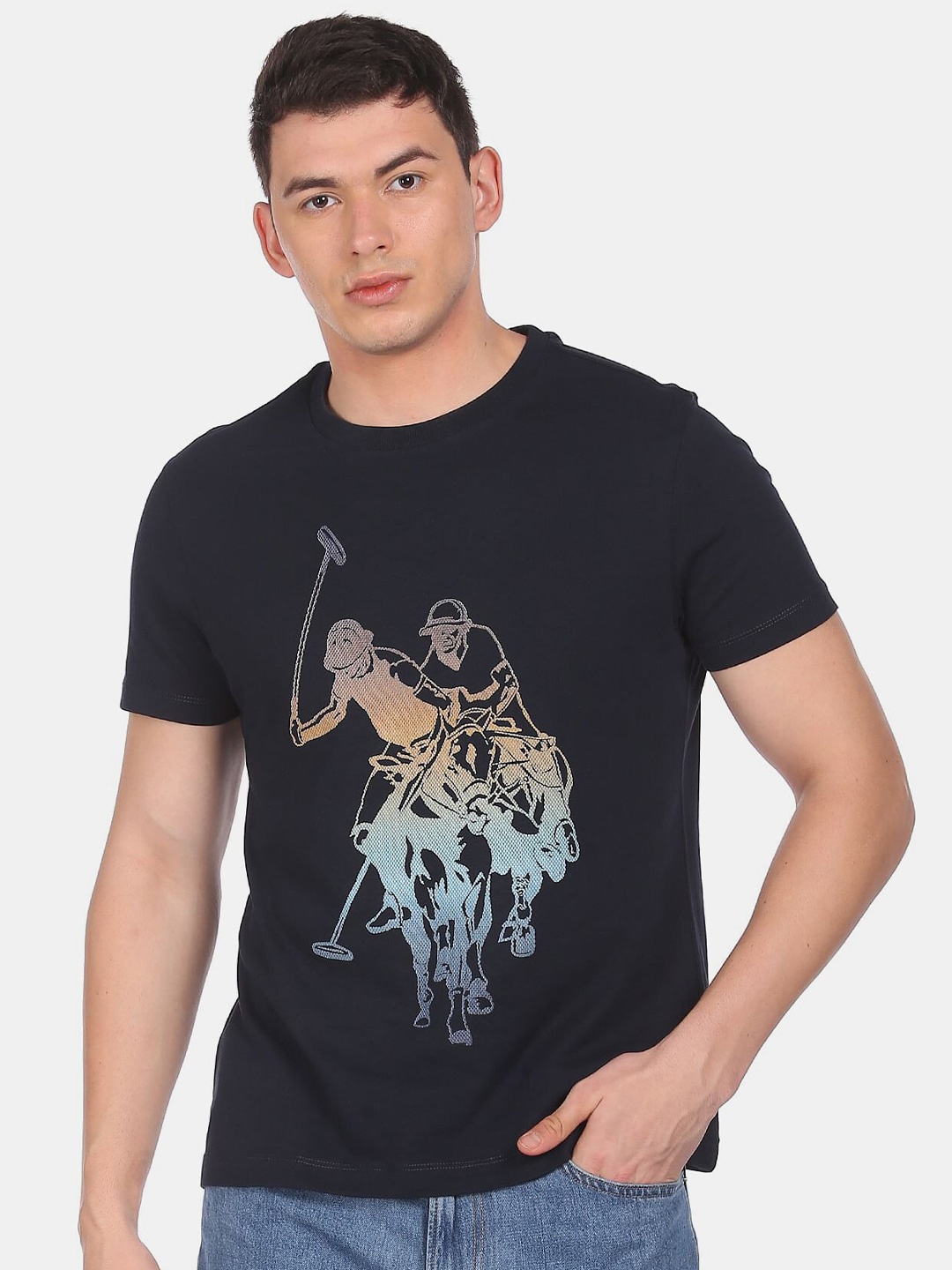 

U.S. Polo Assn. Denim Co.Men Navy Blue Printed Regular Fit T-shirt
