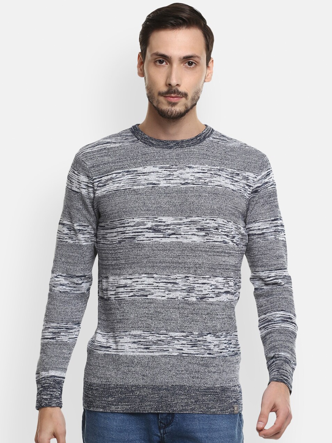 Red Chief Men Navy Blue & White Colourblocked Pullover