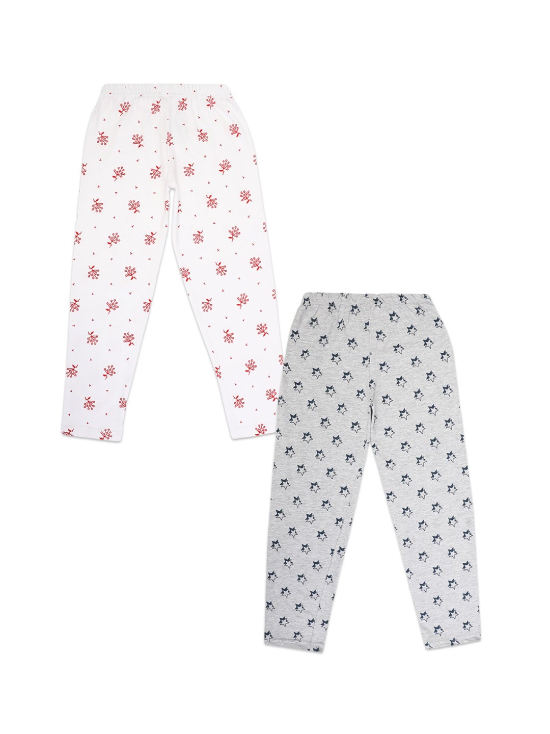 

VMart Girls Pack of 2 White & Grey Melange Printed Cotton Lounge Pants