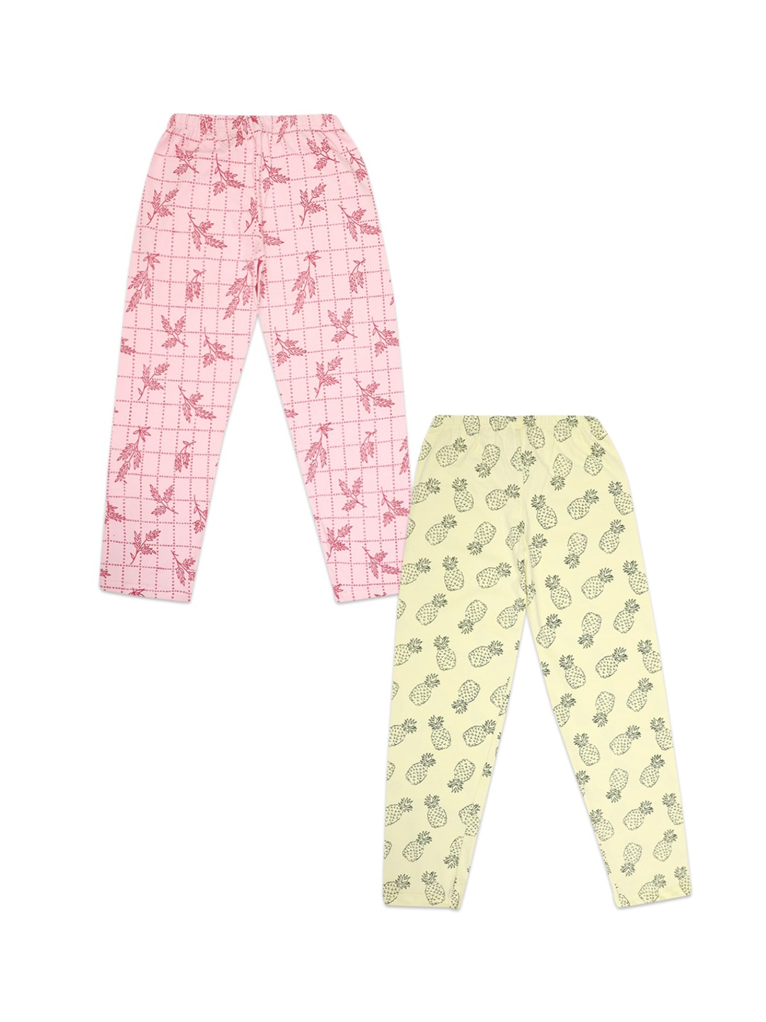 

V-Mart Girls Pack of 2 Printed Cotton Lounge Pants, Yellow
