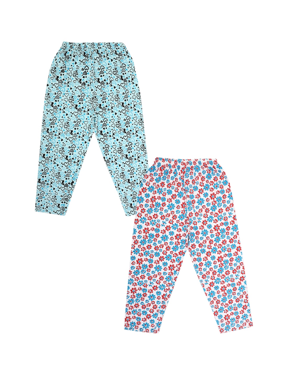 V-Mart Girls Pack Of 2 Printed Cotton Single Jersey Lounge Pants, Turquoise blue