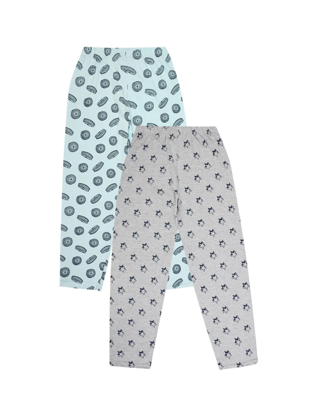 

V-Mart Girls Pack of 2 Blue & Grey Melange Printed Cotton Lounge Pants