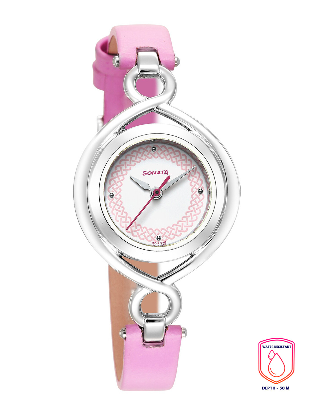 

Sonata Women White Printed Dial & Pink Leather Straps Analogue Watch, Steel