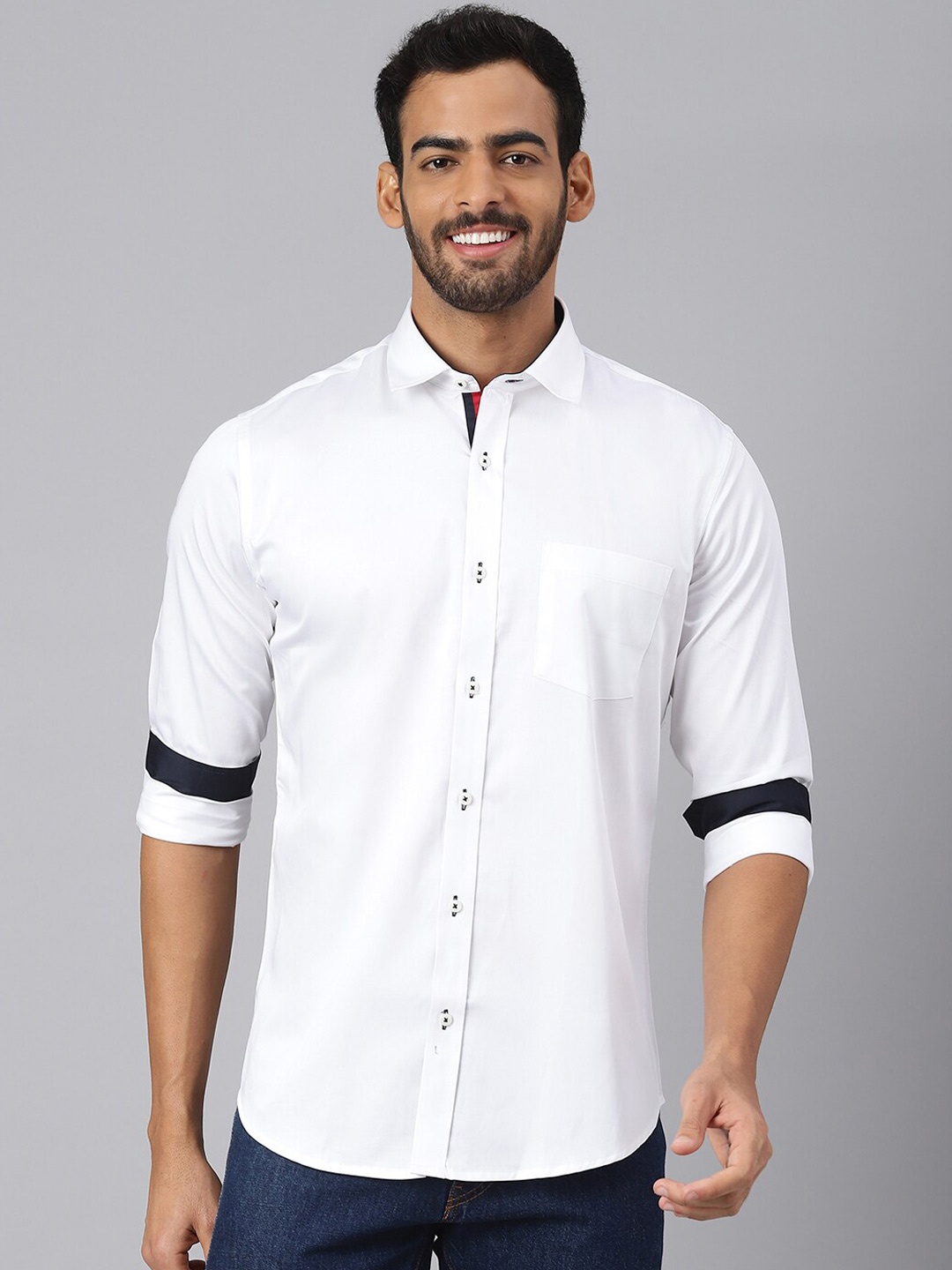

MR BUTTON Men White Slim Fit Casual Shirt