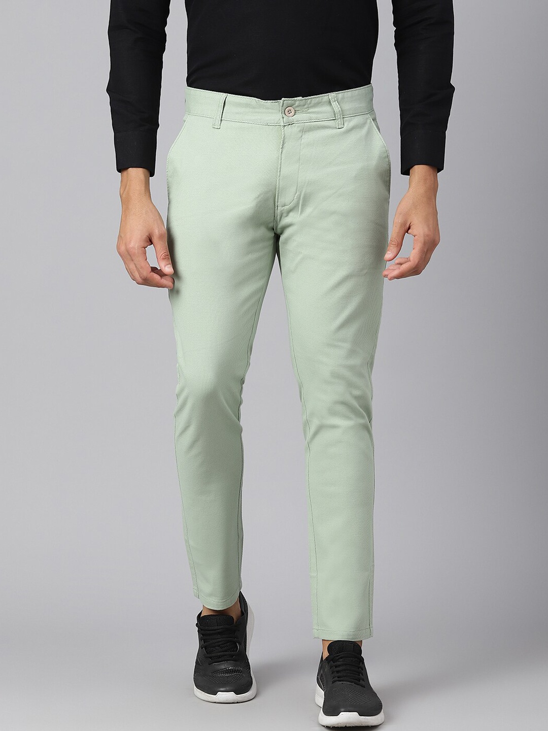 

MR BUTTON Men Green Slim Fit Solid Trousers