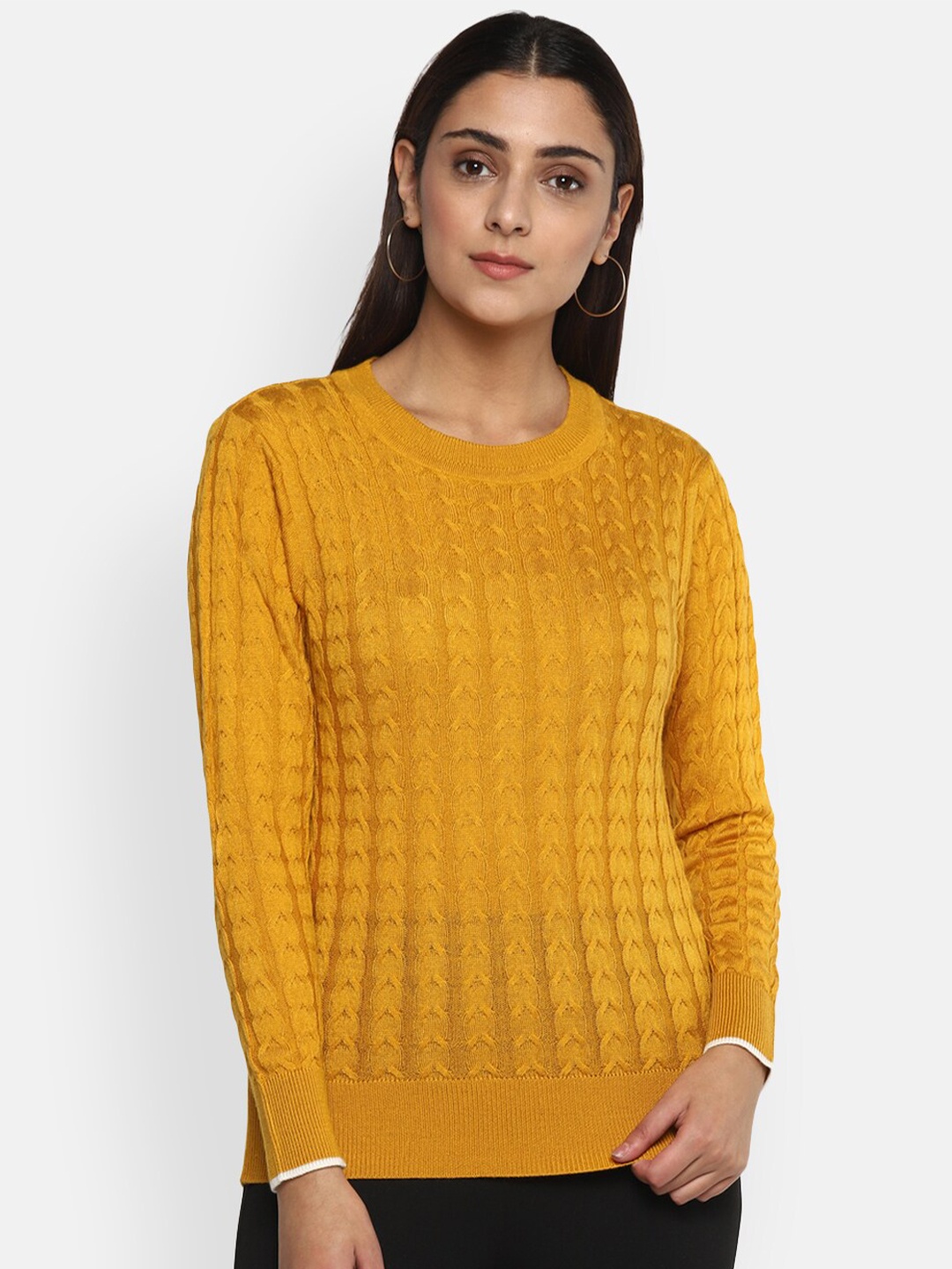 

LAMOURE BY RED CHIEF Women Cable Knit Acrylic Pullover, Mustard
