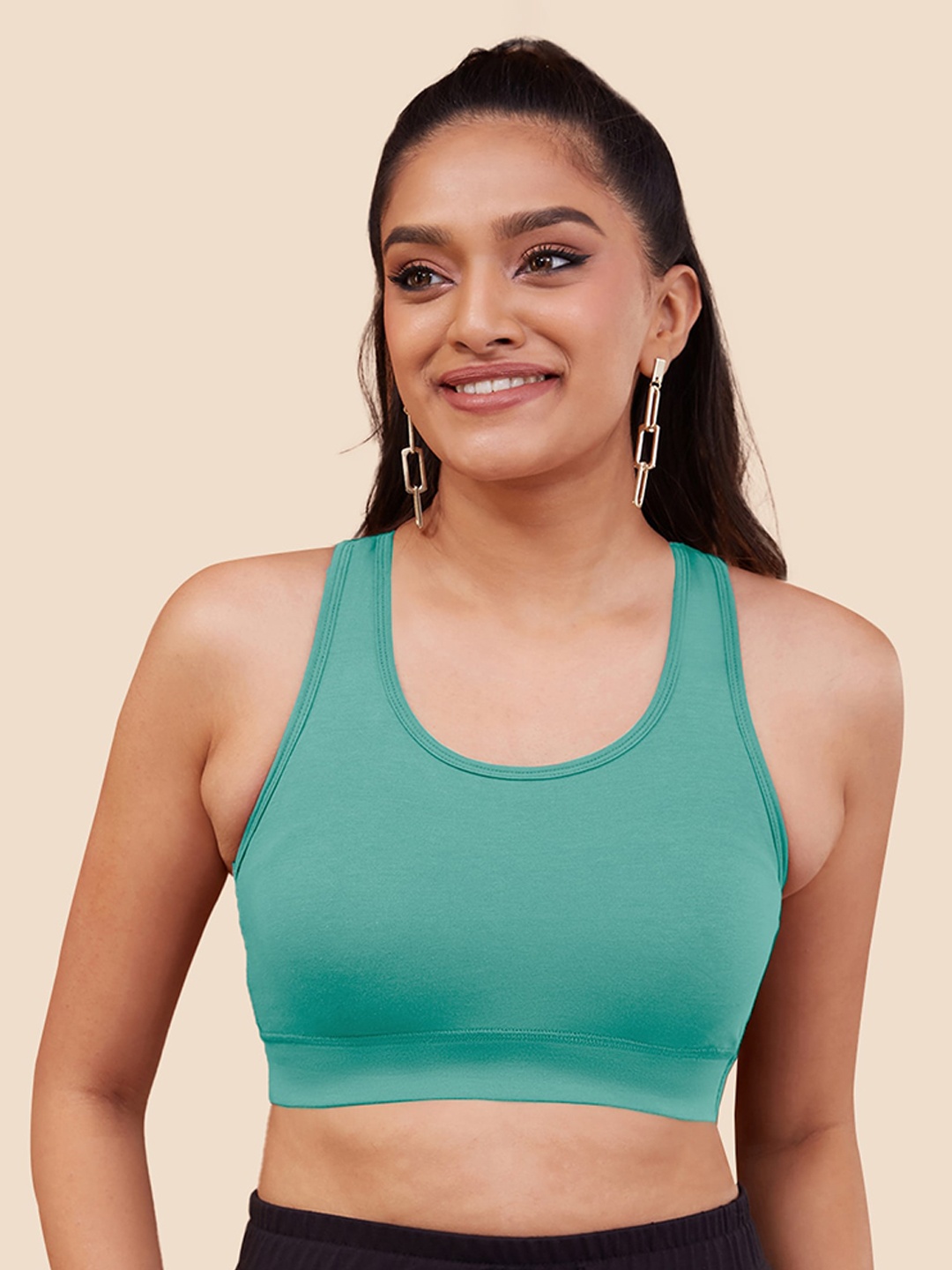 

Nykd All day Essential Cotton Basic Sports Racerback Bra (NYK059), Turquoise blue