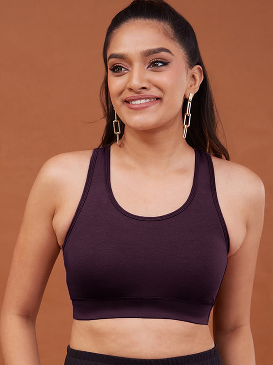 

Nykd Women Potent Purple All day Essential Cotton Sports Bra Basic Racerback Bra