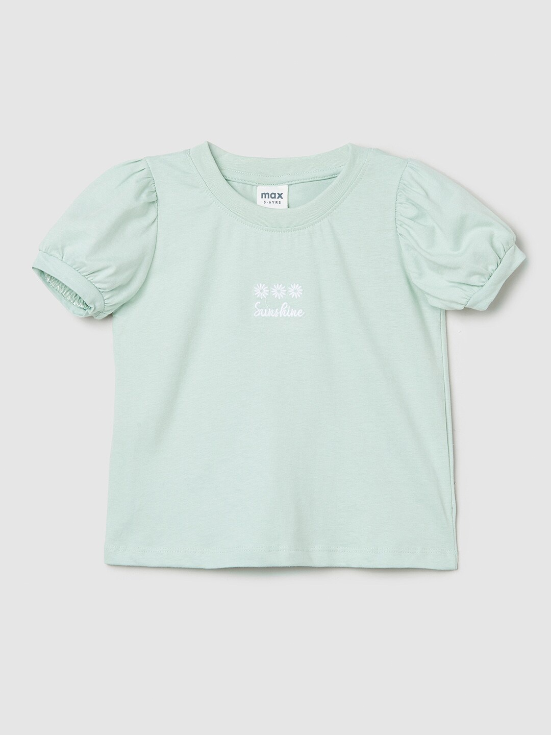 

max Girls Mint Green & White Printed Cotton Top