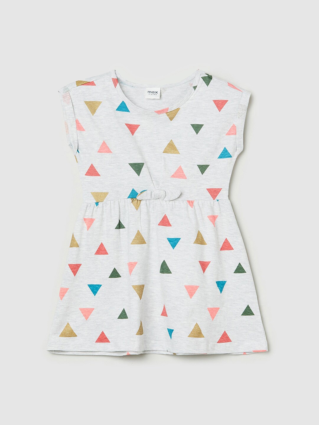 

max Girls White & Blue Geometric Printed Pure Cotton Extended Sleeves Top