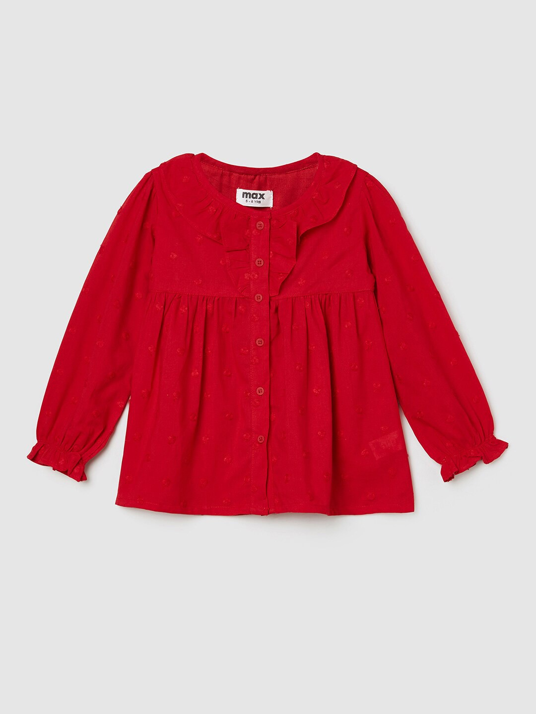 

max Kids-Girls Red Solid Empire Pure Cotton Top