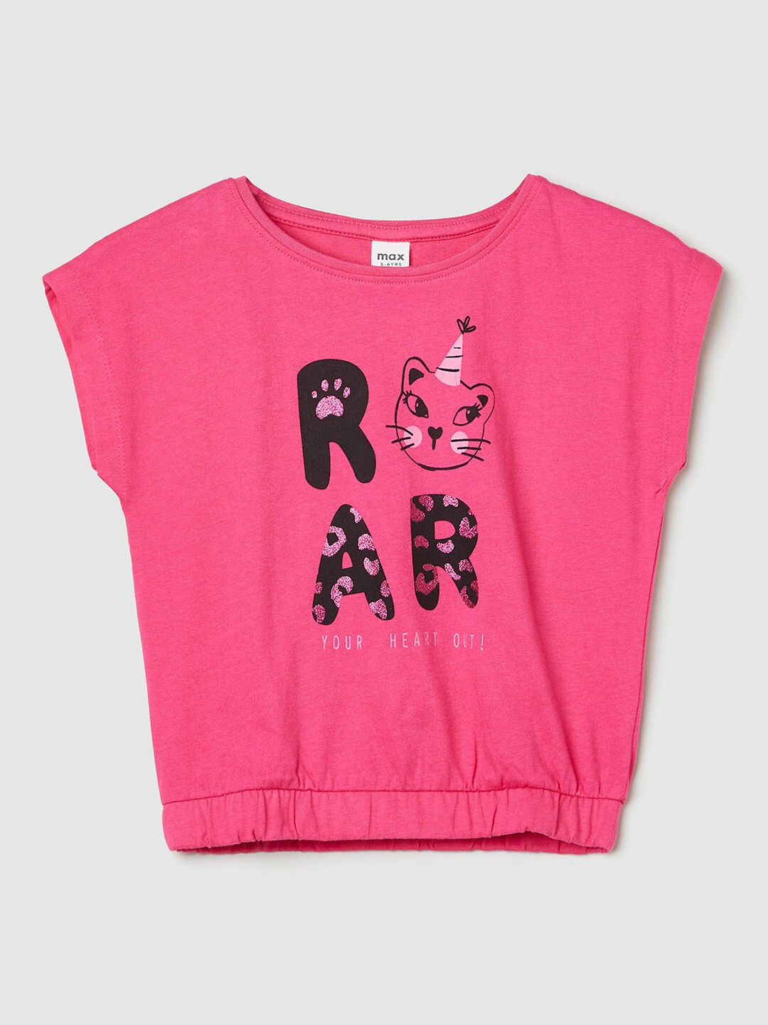 

max Fuchsia Pink Printed Extended Sleeves Pure Cotton Blouson Top