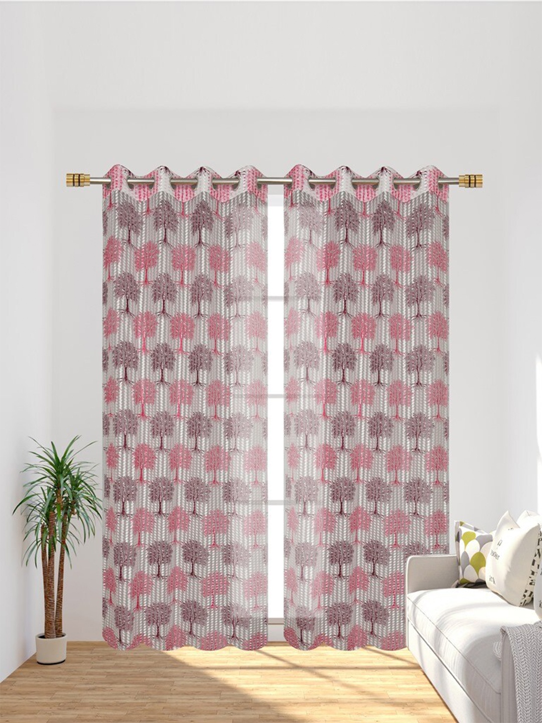 

Molly & Michel Pink & White Set of 2 Floral Sheer Door Curtain