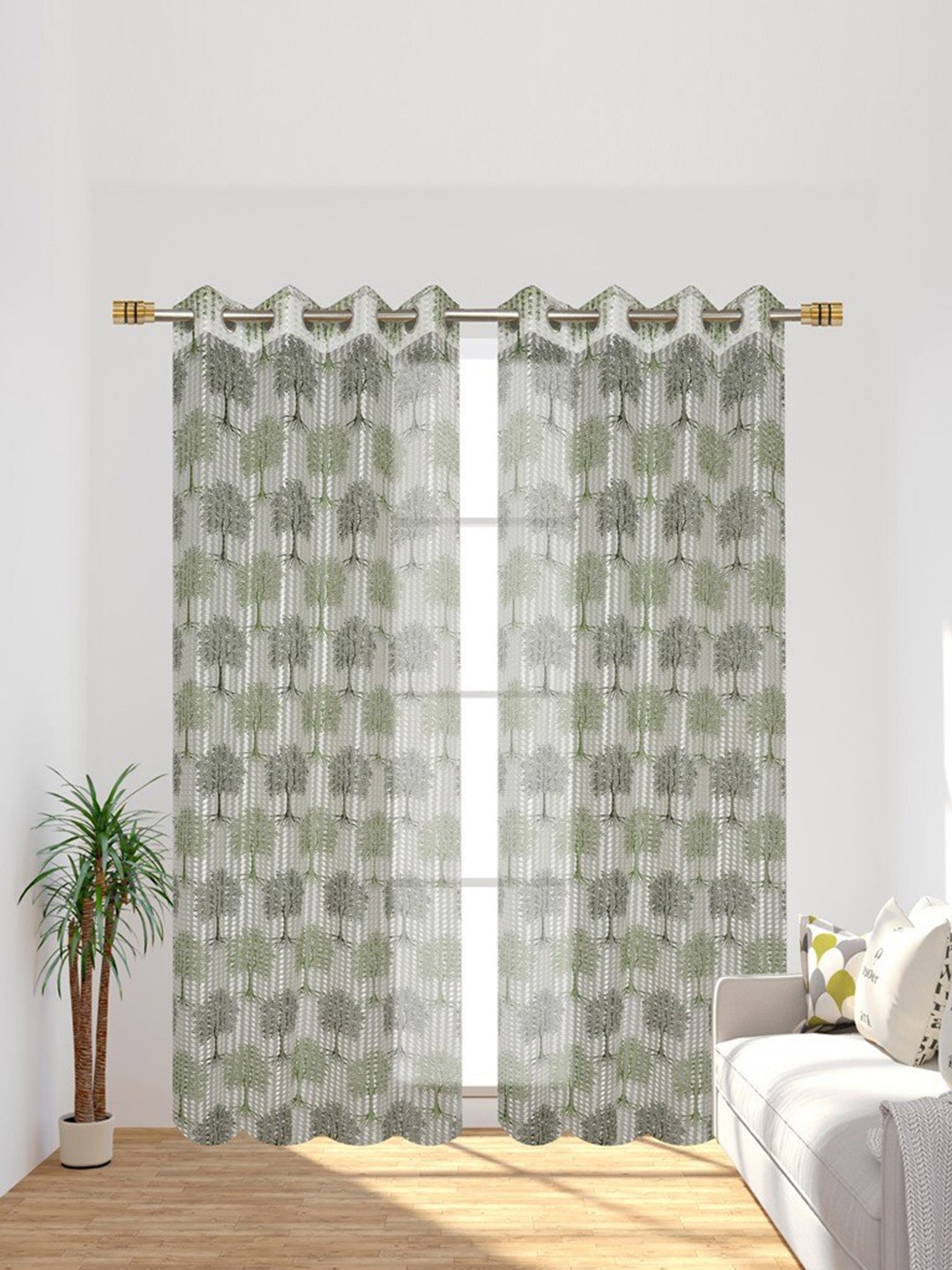

Molly & Michel White & Green Set of 2 Sheer Door Curtain