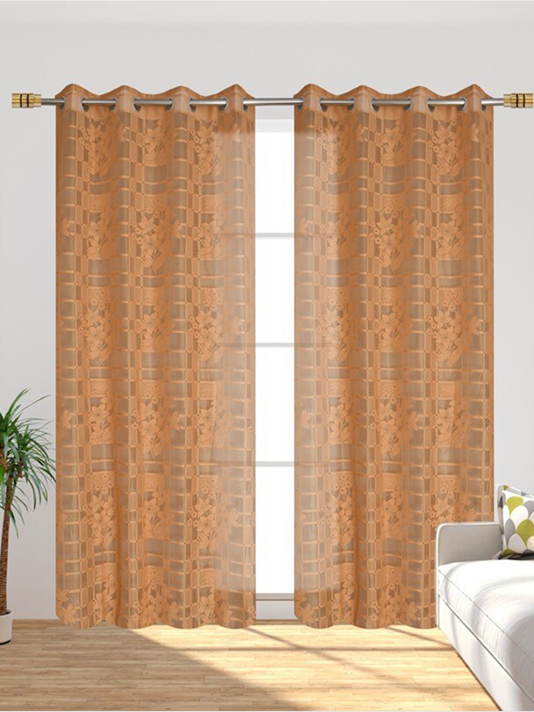 

Molly & Michel Brown Set of 2 Sheer Door Curtain