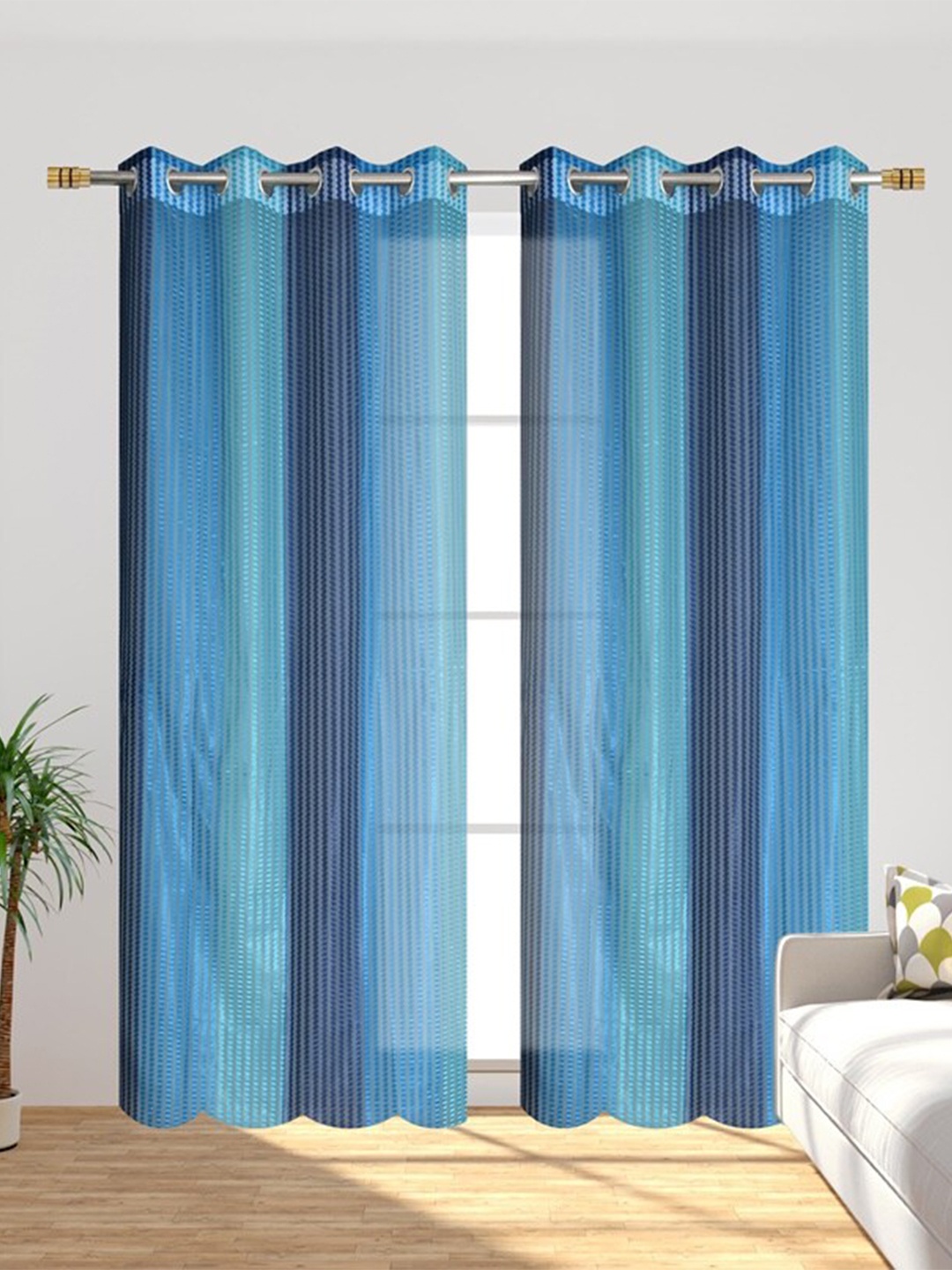 

Molly & Michel Adults Blue & White Set of 2 Sheer Door Curtain