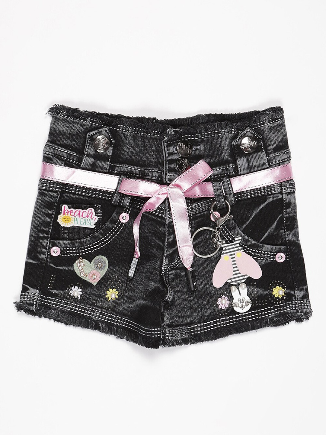 

V2 Value & Variety Girls Black Printed Denim Shorts