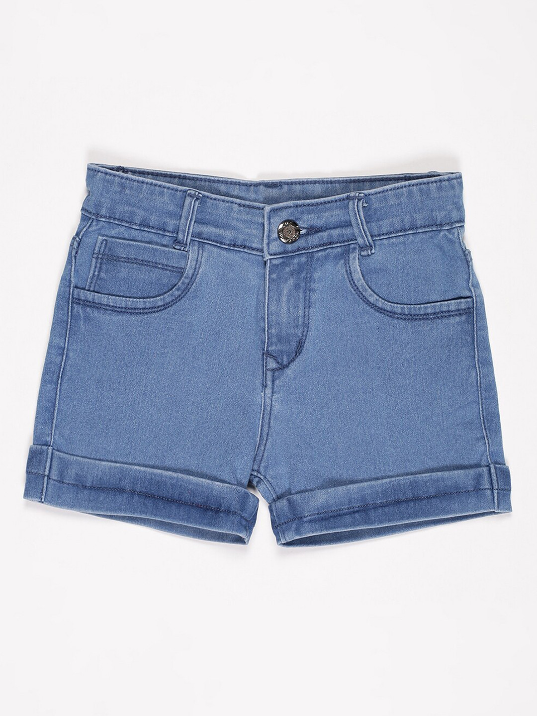 

V2 Value & Variety Girls Blue Solid Mid Rise Denim Shorts