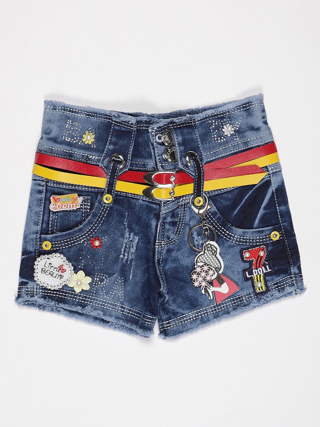 

V2 Value & Variety Kids-Girls Navy Blue Washed Denim Hot Shorts