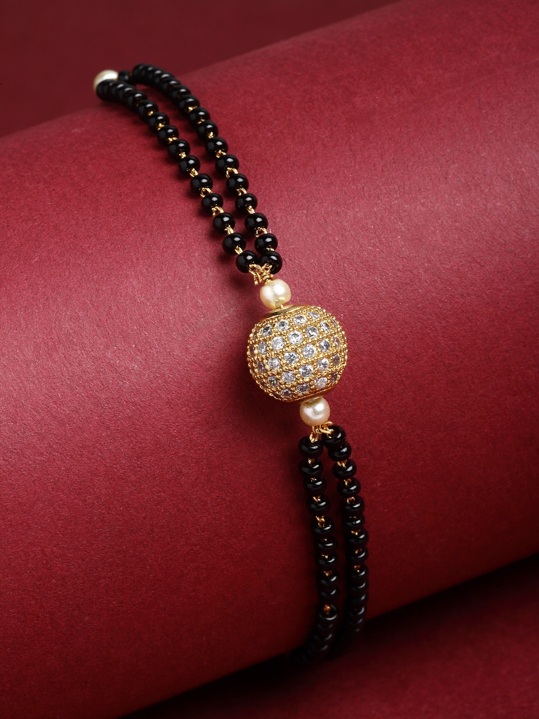 

PANASH Gold-Plated Black Artificial Stones & Beads Studded Hand Mangalsutra