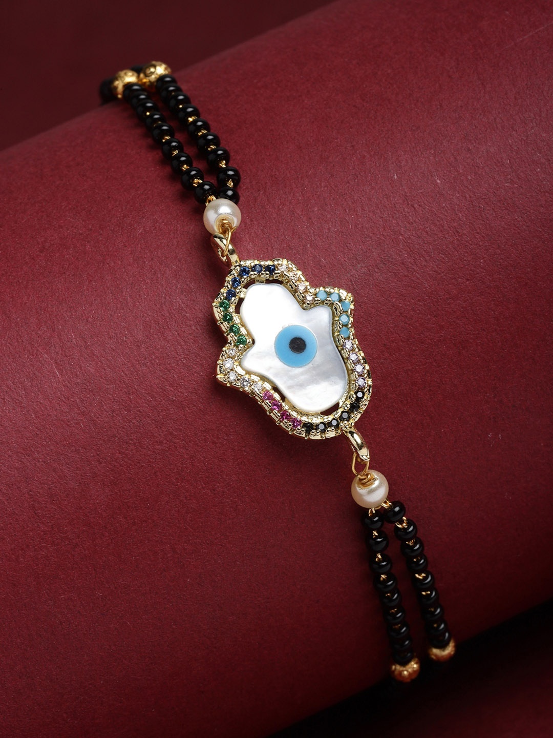

PANASH Gold-Plated Gold Beaded Evil Eye Hand Mangalsutra