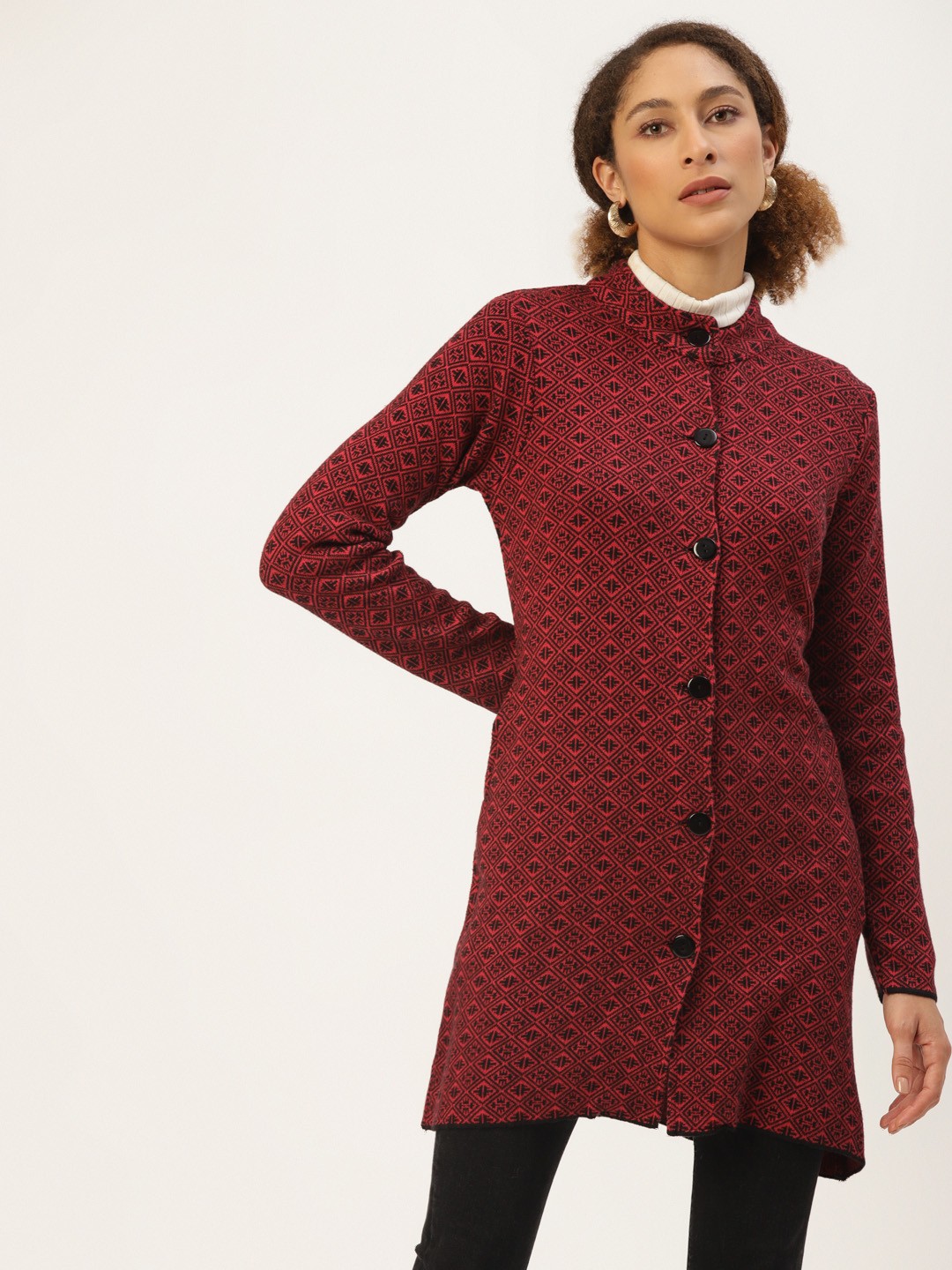 

American Eye Women Red & Black Longline Cardigan