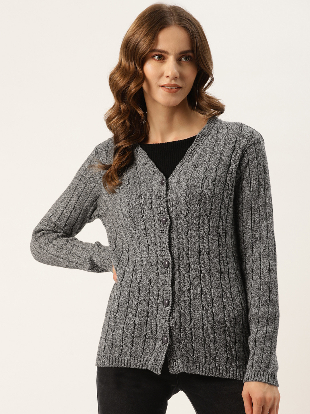 

American Eye Women Grey Cable Knit Cardigan