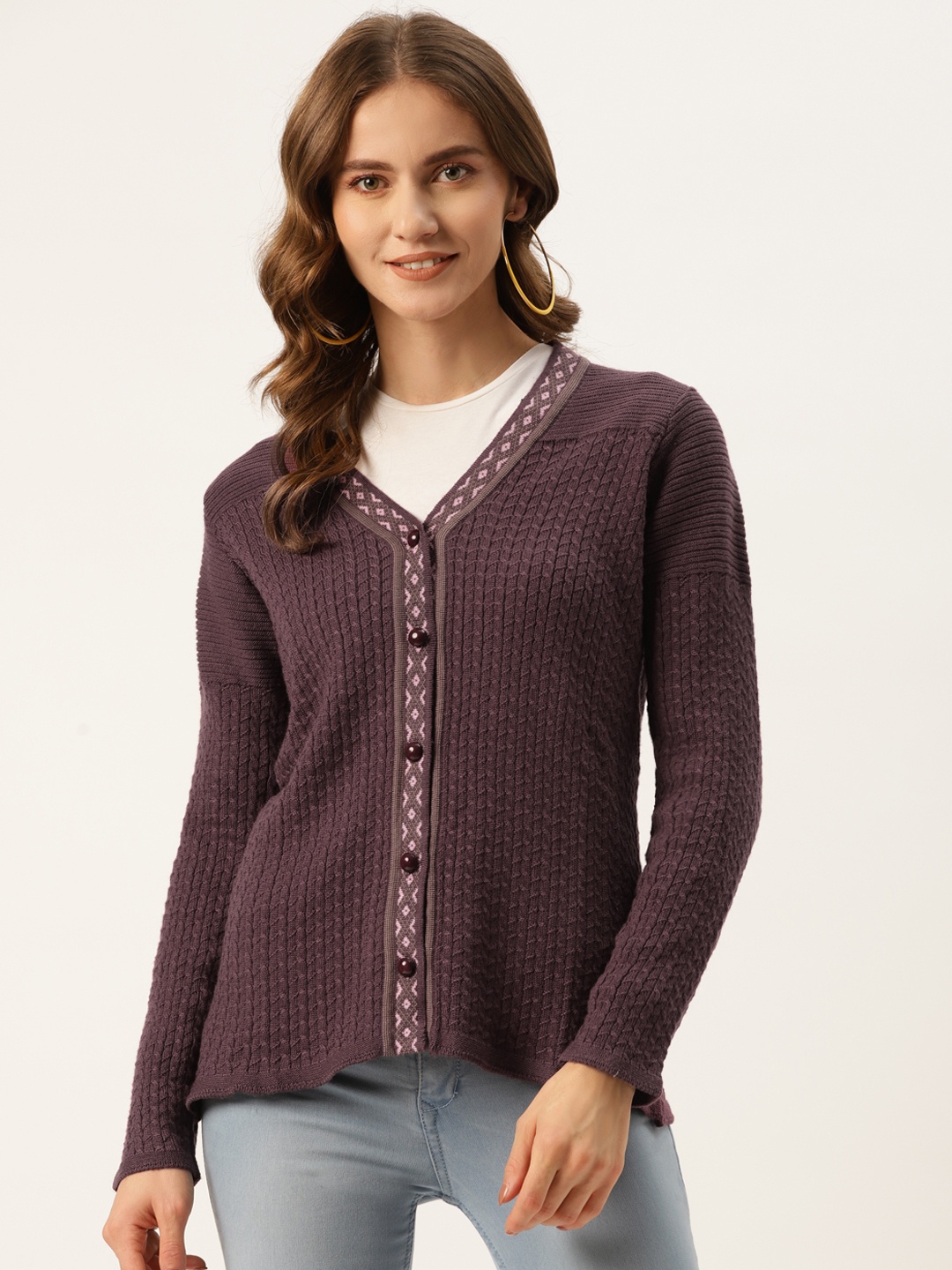 

American Eye Women Burgundy Cable Knit Cardigan