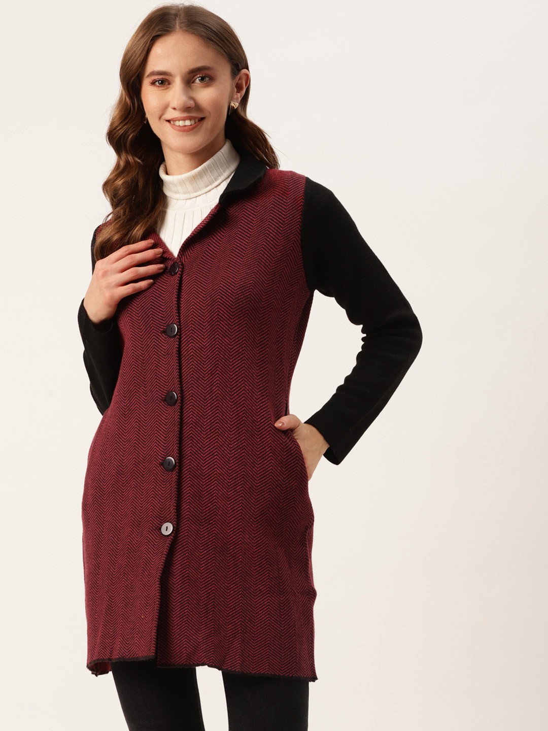 

American Eye Women Brown & Black Chevron Longline Cardigan