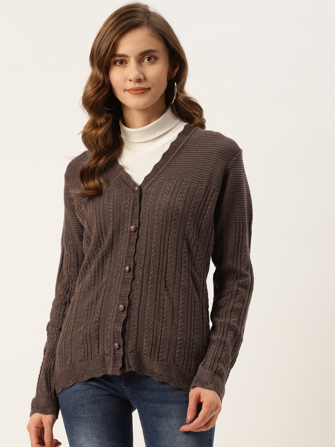 

American Eye Women Brown Striped Cardigan