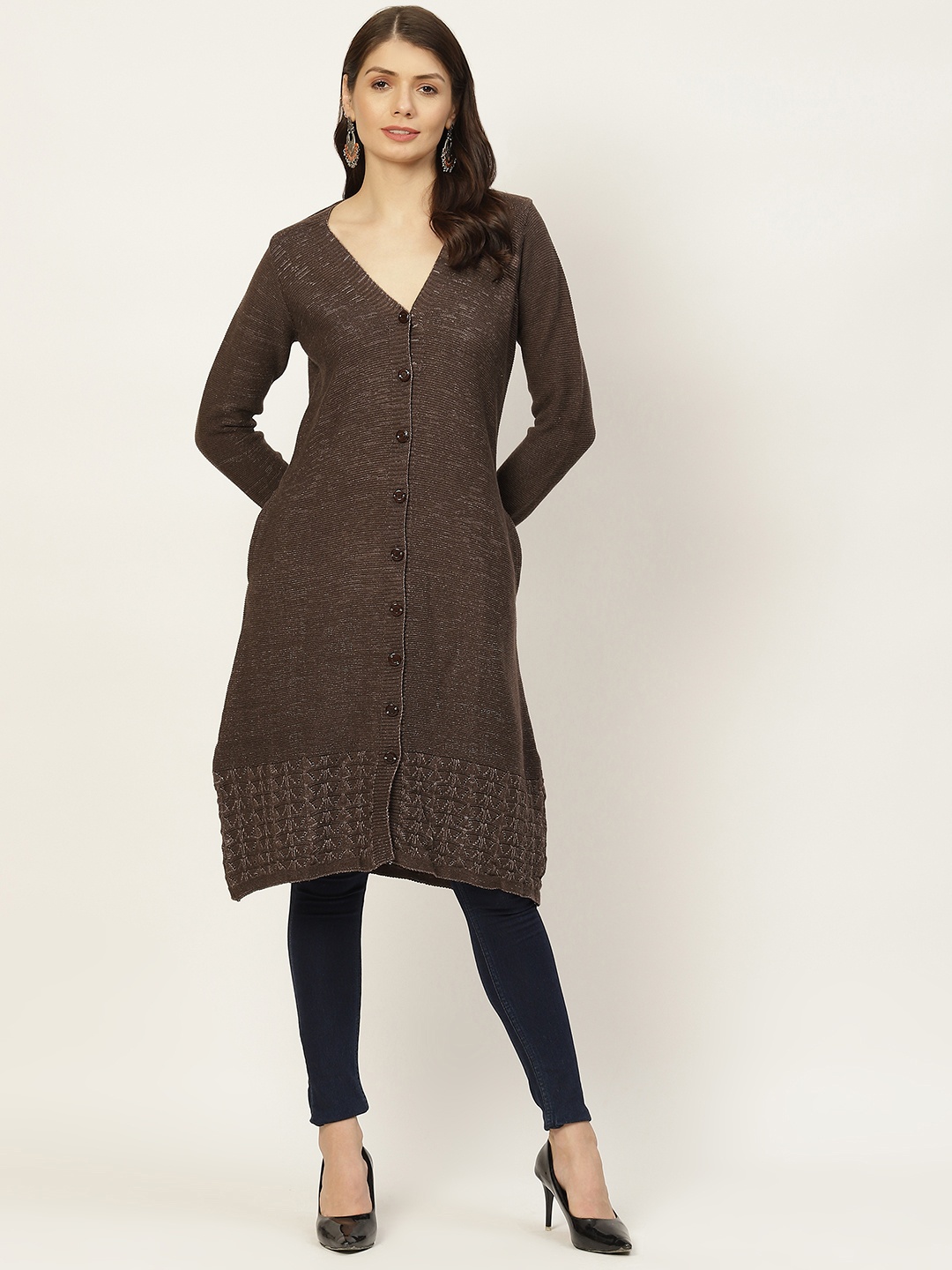 

American Eye Women Brown Self Design Woollen Kurta