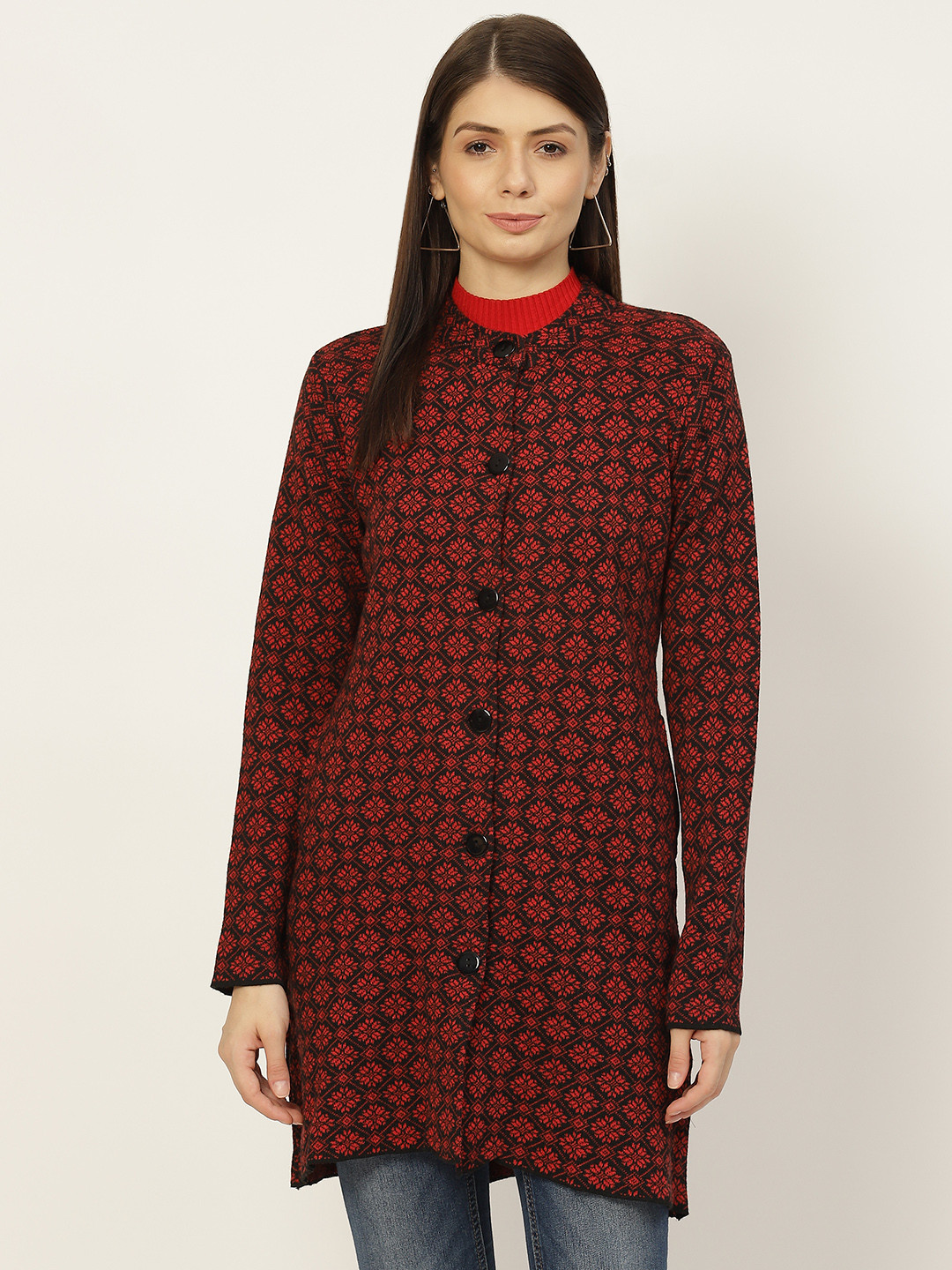 

American Eye Women Black & Red Longline Cardigan