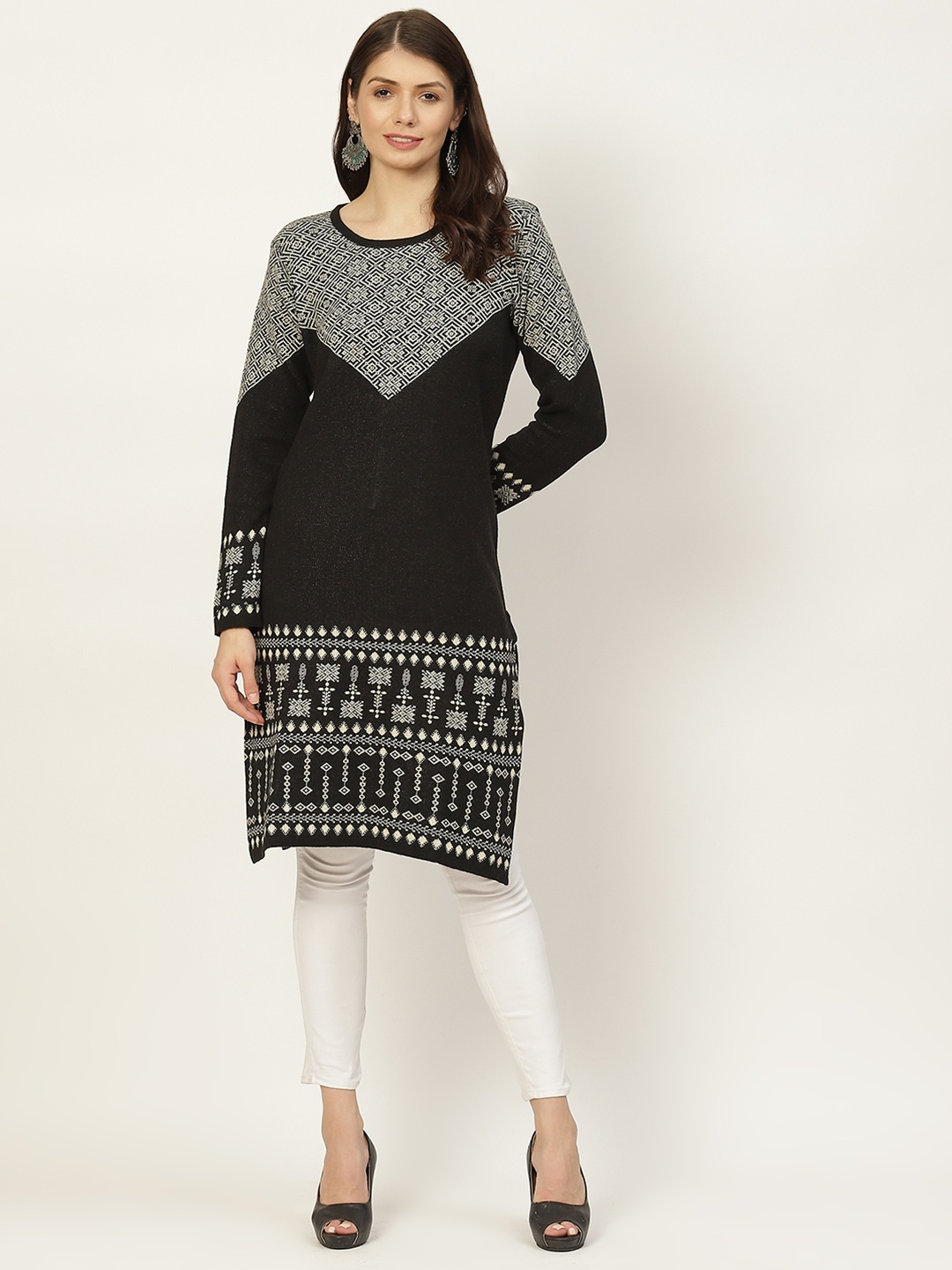 

American Eye Women Black & White Ethnic Motifs Kurta