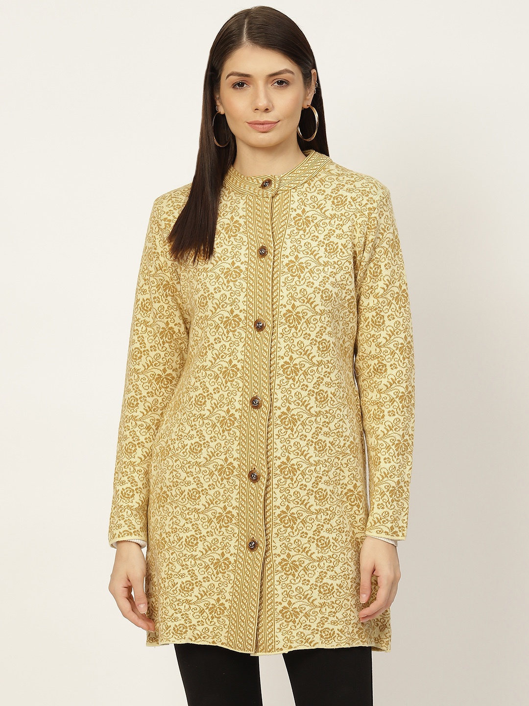 

American Eye Women Mustard & Beige Longline Cardigan