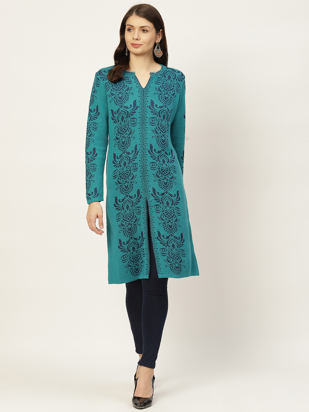 

American Eye Women Turquoise Blue Ethnic Motifs Printed Kurta
